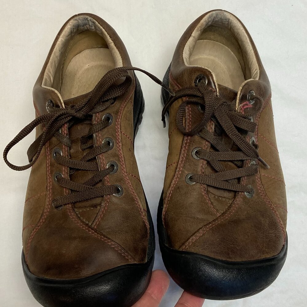 Keen Presidio 7.5 Leather Lace Up Walking Hiking Shoes Walnut Brown Low Top - Picture 10 of 14